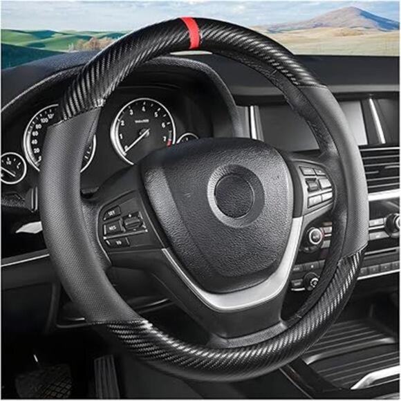 Carbon Fiber Car Steering Wheel Cover, Universal 15 inch Breathable Anti Slip - Picture 7 of 7